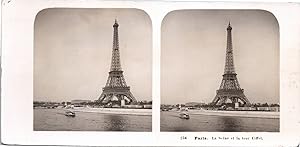 France, Paris, la Seine et la Tour Eiffel, Vintage print, ca.1900, Stéréo
