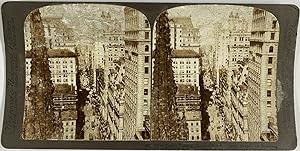 USA, New York, Vue sur Broadway, Trinity Church, Vintage albumen print, ca.1890, Stéréo