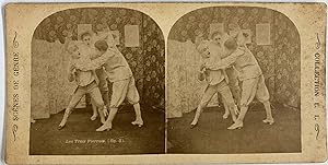 Belgique, Scènes de genre, Les Trois Pierrots 5, Vintage print, circa 1890, Stéréo