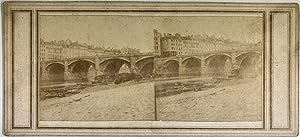 France, Lyon, Pont de la Guillotière, Vintage print,circa 1880, Stéréo