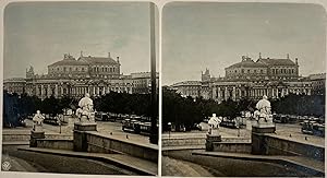 Autriche, Vienne, Vue du Burgtheatre, Vintage print, circa 1890, Stéréo