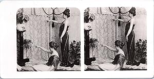 Femmes pointant la dentelle, Vintage print, ca.1900, Stéréo