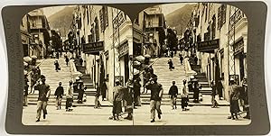 Hong Kong, scène de rue, Vintage print, ca.1900, Stéréo