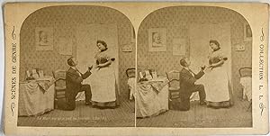 Belgique, Scène de genre, Le mari surpris par sa femme 3, circa 1890, Stéréo