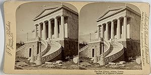 Grèce, Athènes, Nouvelle Bibliothèque, Vintage print, circa 1890, Stéréo