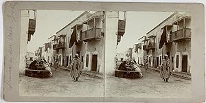 Algérie, Biskra, Vue d'une rue, Vintage print, circa 1900, Stéréo