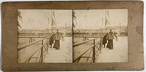 Suisse, Genève, Enfant sur le Pont, vintage stereo print, ca.1900