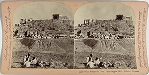 Singley, Greece, Athens, The Acropolis from Philopappos Hill, vintage stereo print, 1900
