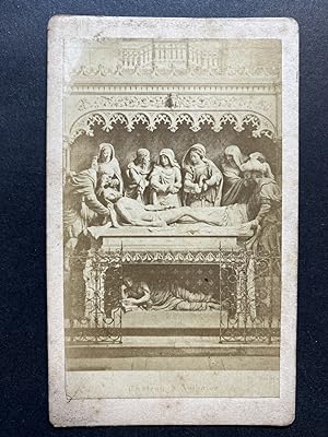 Bas relief de l'autel d'une chapelle, scène religieuse, vintage albumen print, ca.1870