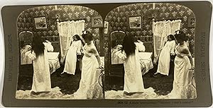 Homme interrompant soirée entre femmes, Vintage print, ca.1890, Stéréo