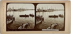 Italie, Gênes, Port de Gênes, Vintage print, circa 1900, Stéréo