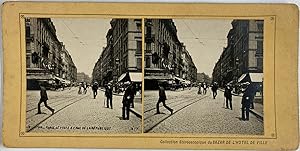 France, Lyon, Place Leviste et rue de la République, Vintage print, circa 1890, Stéréo