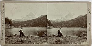 Autriche, Tyrol du Sud, Dolomites, Vue de l'Italie, Vintage print, circa 1900, Stéréo