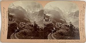 Singley, Switzerland, Lauterbrunnen from Wengen, vintage stereo print, 1901