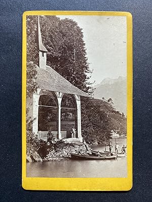Suisse, Lac de Quatre Cantons, Chapelle de Guillaume, vintage albumen print, ca.1870