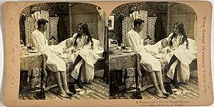 Young, Genre Scene, Family, A Teaspoonfull Every 3 Hours, vintage stereo print, 1900