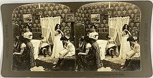 Femmes faisant leur toilette pour le Bal, Vintage print, ca.1900, Stéréo