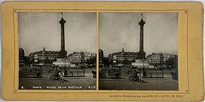 France, Paris, Place de la Bastille, Vintage print, circa 1890, Stéréo