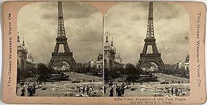 Young, Paris, Tour Eiffel à l'Exposition de 1900, vintage stereo print, 1900