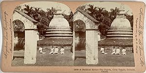 Singley, Ceylon, Colombo, Cotta Temple, The Pagodas, vintage stereo print, 1901