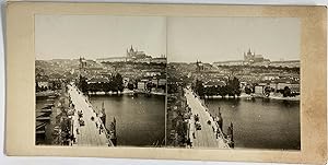 République Tchèque, Prague, Vue de la Ville et du Pont Charles, vintage stereo print, ca.1900