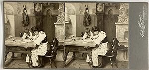 Klinger, Allemagne, Femme écrivant une Lettre, vintage stereo print, ca.1900