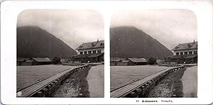 Autriche, lac Achen (Achensee), vue de la côte et jetée, Vintage print, ca.1900, Stéréo