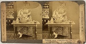 France, Une cuisinière dans sa cuisine, Vintage print, ca.1880, Stéréo