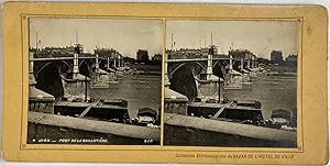 France, Lyon, Pont de la Guillotière, Vintage print, circa 1890, Stéréo
