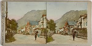 Allemagne, Bavière, Vue de la gare d' Oberstdorf, Vintage print, circa 1900, Stéréo