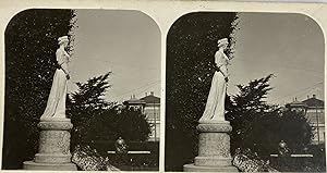 Autriche, Salzbourg, Vue de la statue Kaiserin-Elisabeth-Denkmal, Vintage print, circa 1900, Stéréo