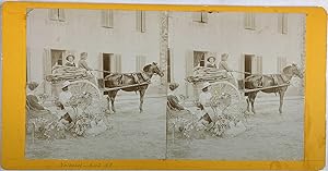 France, Vitrolles, Fleuristes et attelage à Valbacol, Vintage print, circa 1900, Stéréo