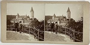 République Tchèque, Château de Krivoklát, Hommes aux Chapeaux, vintage stereo print, ca.1900