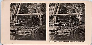 Les Palaos, Ile de Koror, Hangar pour canoë de guerre, Vintage print, ca.1900, Stéréo