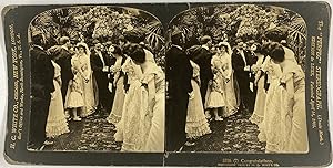Un mariage, les félicitations, Vintage print, ca.1900, Stéréo