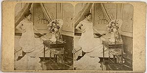 Belgique, Femme au lever, Vintage print, circa 1890, Stéréo