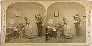 Belgique, Scènes de genre, Billet de Logement 1, Vintage print, circa 1890, Stéréo