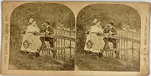 Belgique, Scène de genre, Idylie 1, Vintage print, circa 1890, Stéréo