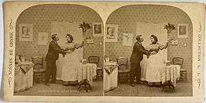 Belgique, Scène de genre, Le mari surpris par sa femme 2, circa 1890, Stéréo