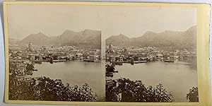 Italie, Côme, Vue de la Ville et du Lac, vintage stereo print, ca.1880