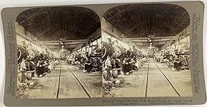 USA, Pennsylvanie, Altoona, Atelier de réparation de locomotives, Vintage print, ca.1900, Stéréo