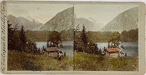 Allemagne, Oberstdorf, Vue du lac Freibergsee, Vintage print, circa 1900, Stéréo