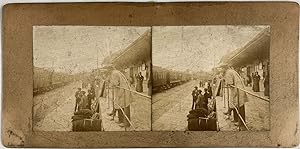 Suisse ?, Voyageurs sur le Quai d'une Gare, A Identifier, vintage stereo print, ca.1900