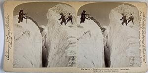 Suisse, Alpes Suisses, Ascension du sommet Jungfrau, Vintage print, circa 1890, Stéréo