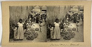 Mexique, Oaxaca, Enfants au Marché, vintage stereo print, 1906