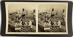 Espagne, Malaga, Pêcheurs sur la Plage, vintage stereo print, ca.1900