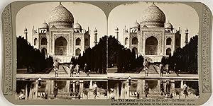 India, Agra, Taj Mahal Mirrored in the Pool, vintage stereo print, ca.1900