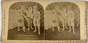 Belgique, Scènes de genre, Les Trois Pierrots 6, Vintage print, circa 1890, Stéréo