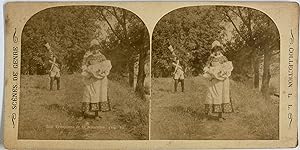 Belgique, Scène de genre, Les troupiers et la nourrice 1, Vintage print, circa 1890, Stéréo