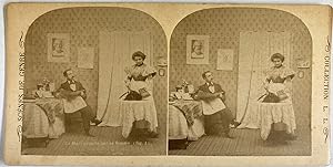 Belgique, Scène de genre, Le mari surpris par sa femme 1, circa 1890, Stéréo